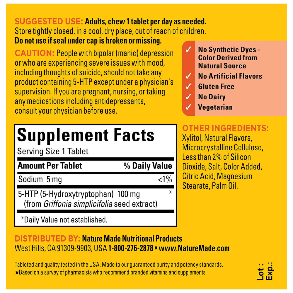 30-count supply of Nature Made 5HTP chewable tablets