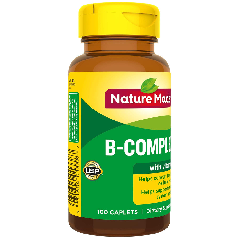 Nutrition facts panel for Nature Made B-Complex with Vitamin C Caplets
