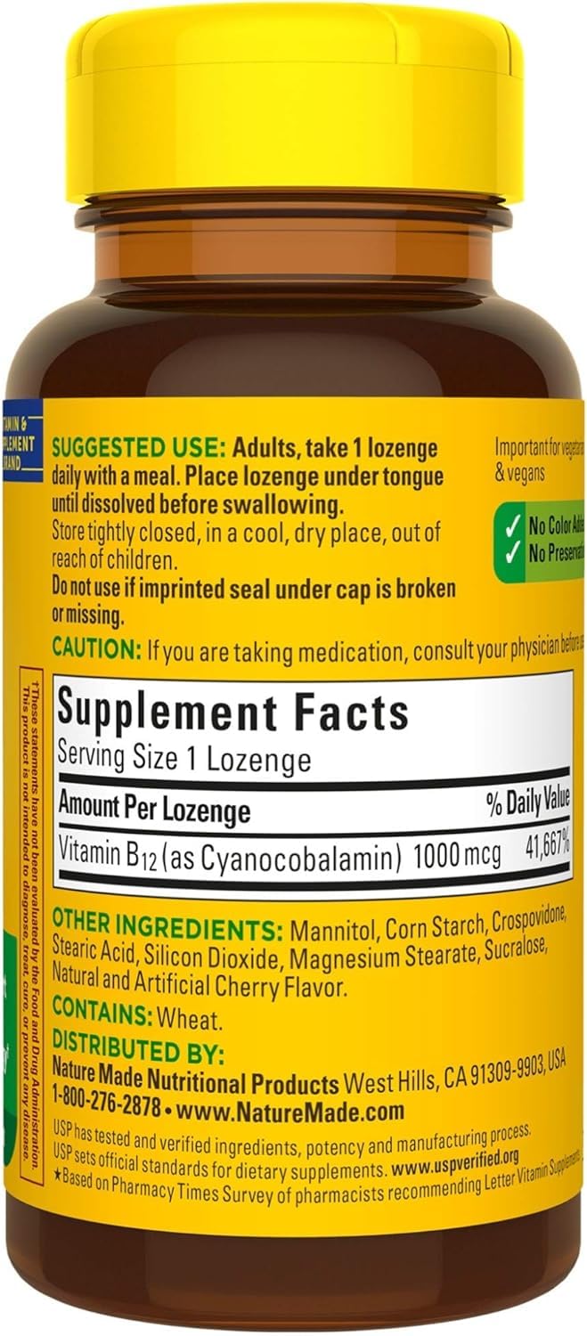 Close-up of Nature Made Vitamin B-12 1000 mcg lozenges