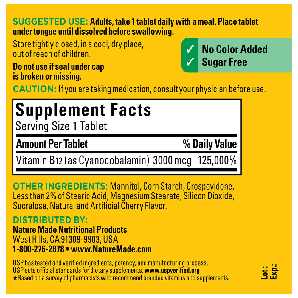 Nature Made B12 3000 mcg bottle with label and USP Verified badge