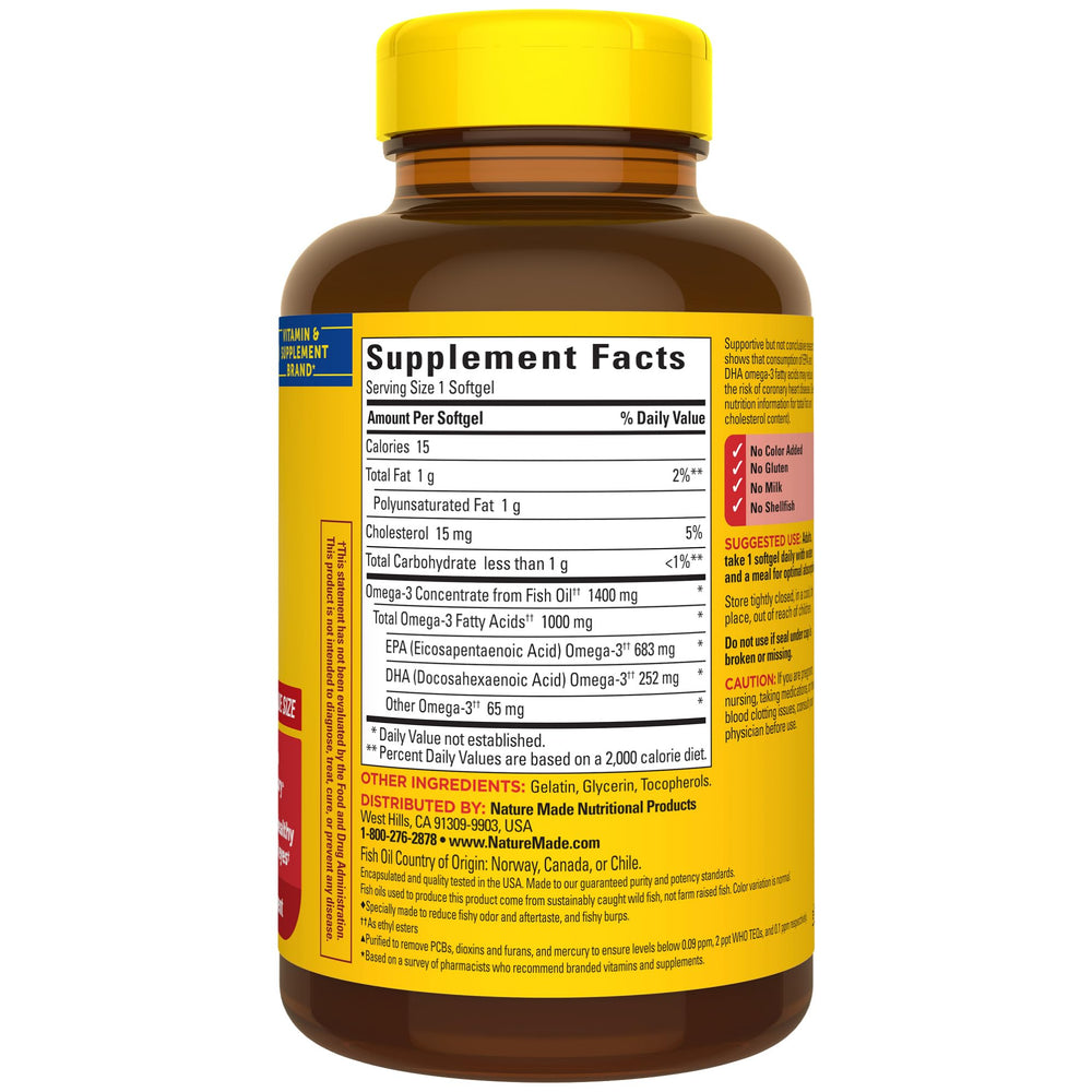 90-count bottle of Nature Made Burp Less Ultra Omega-3 with lemon scent