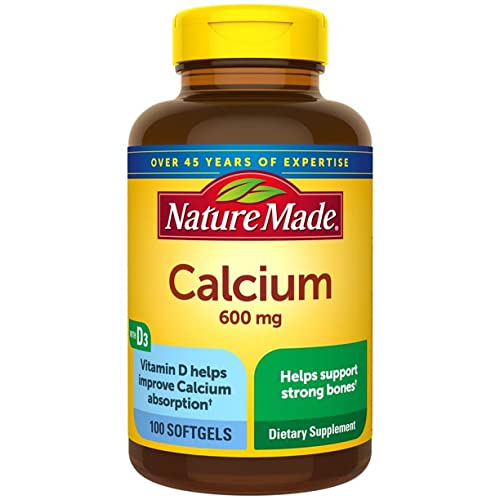 Nature Made Calcium 600 mg with Vitamin D Liquid Softgels bottle (Pack of 2, 100 softgels each)