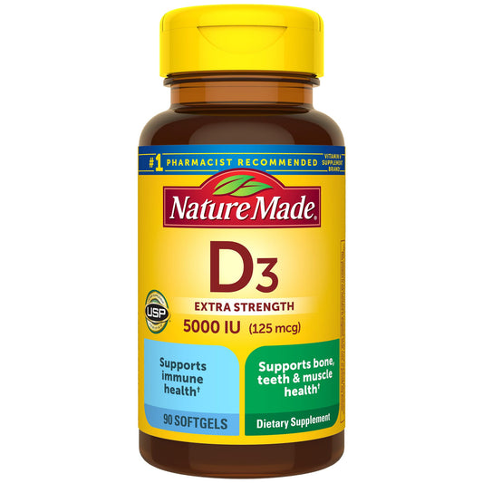 Nature Made Vitamin D3 5000 IU softgels bottle – 90 count