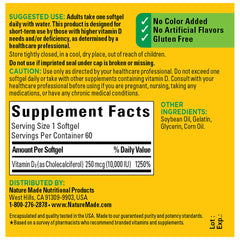 Gluten-free Nature Made Vitamin D3 10000 IU softgels label