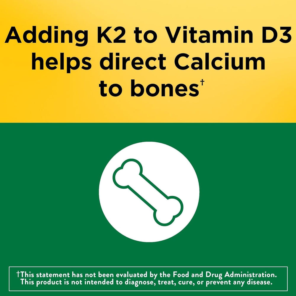Supplement facts panel for Nature Made D3 + K2 5000 IU