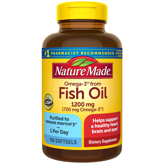 Nature Made Omega-3 Fish Oil 1200 mg softgel bottle on white background
