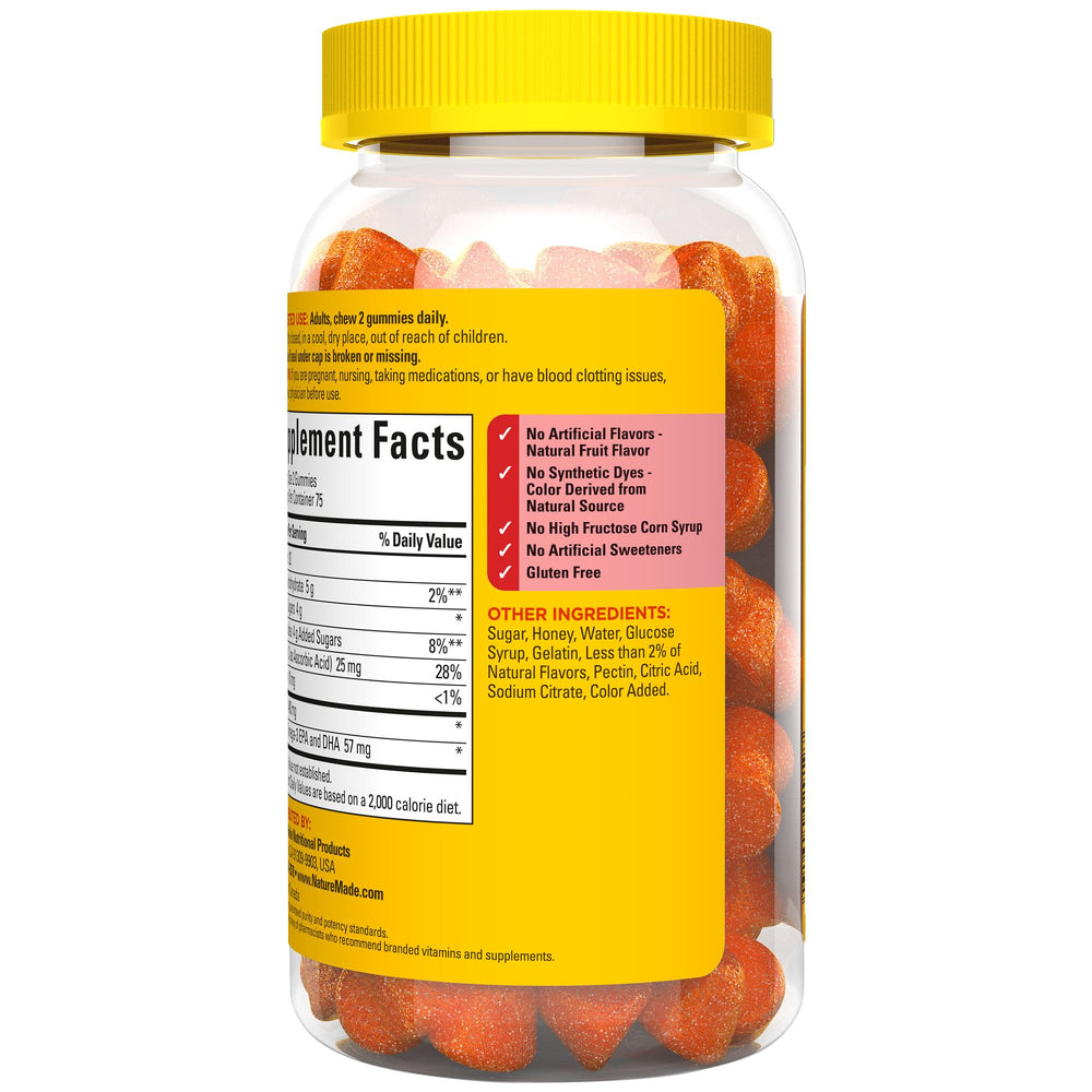 Packaging and bottle with orange gummies display