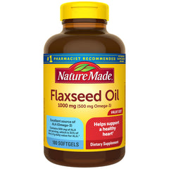 Nature Made Flaxseed Oil 1000 mg bottle with 180 softgels