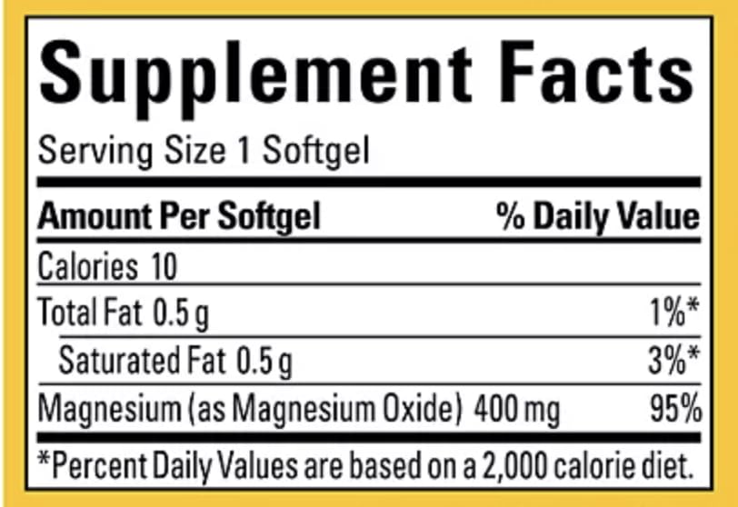 Close-up of Nature Made Magnesium 400 mg softgels