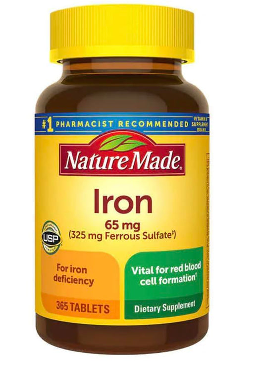 Nature Made Iron 65 mg 365 tablets bottle front view