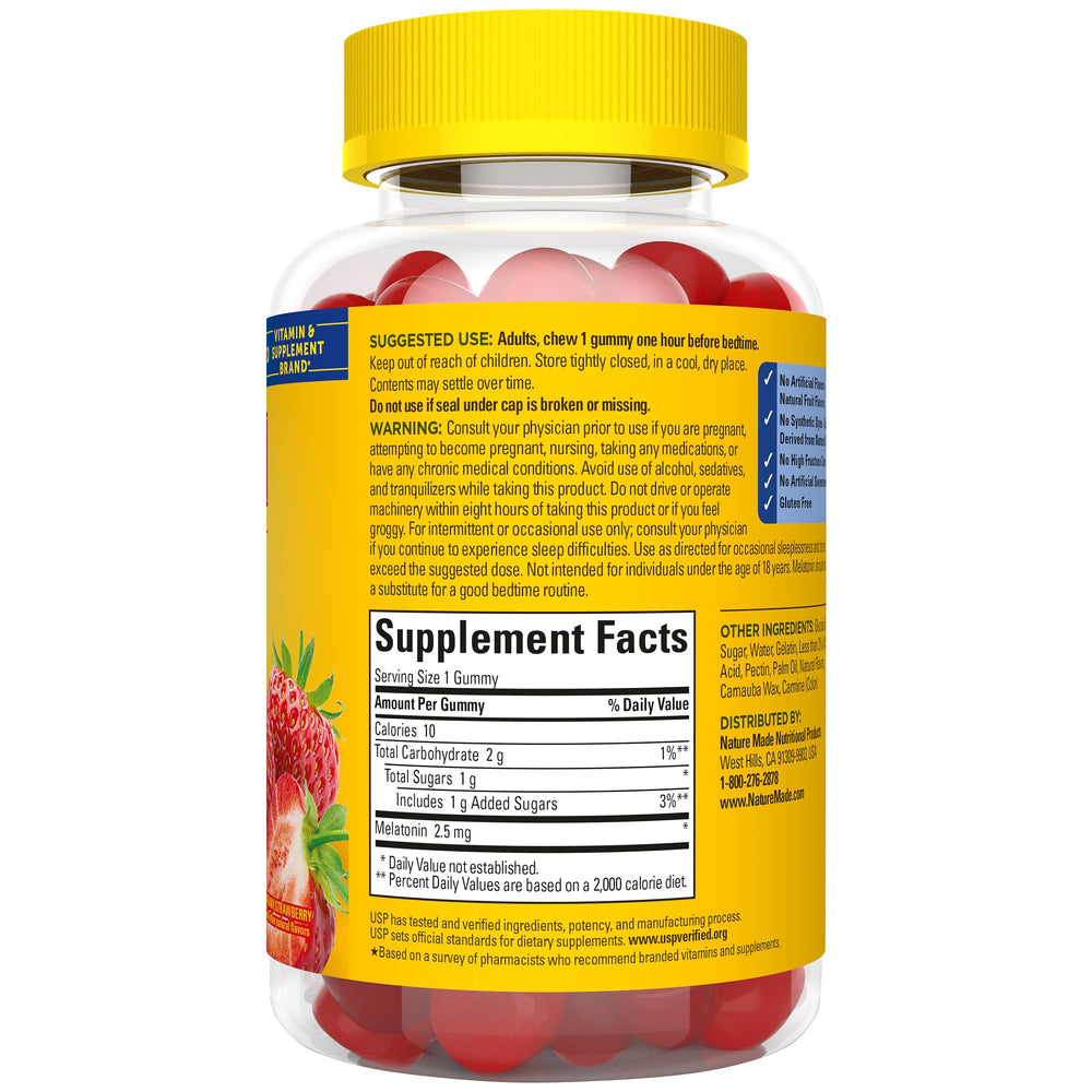 Nature Made Melatonin Gummies 2.5 mg product label
