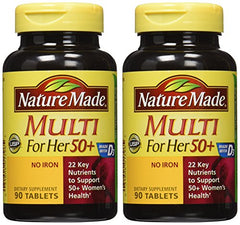 Close-up of 22 nutrients included in Nature Made Multi For Her 50+