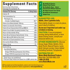 Nutrition facts panel for Nature Made multivitamin Omega-3 gummies