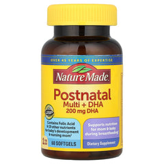 Nature Made Postnatal Multivitamin + DHA bottle with 60 softgels