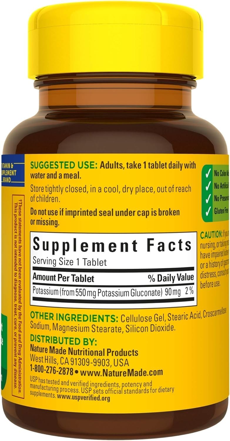 Ingredient list featuring Potassium Gluconate and binders