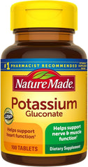 Bottle of Nature Made Potassium Gluconate 550mg 100 tablets with label
