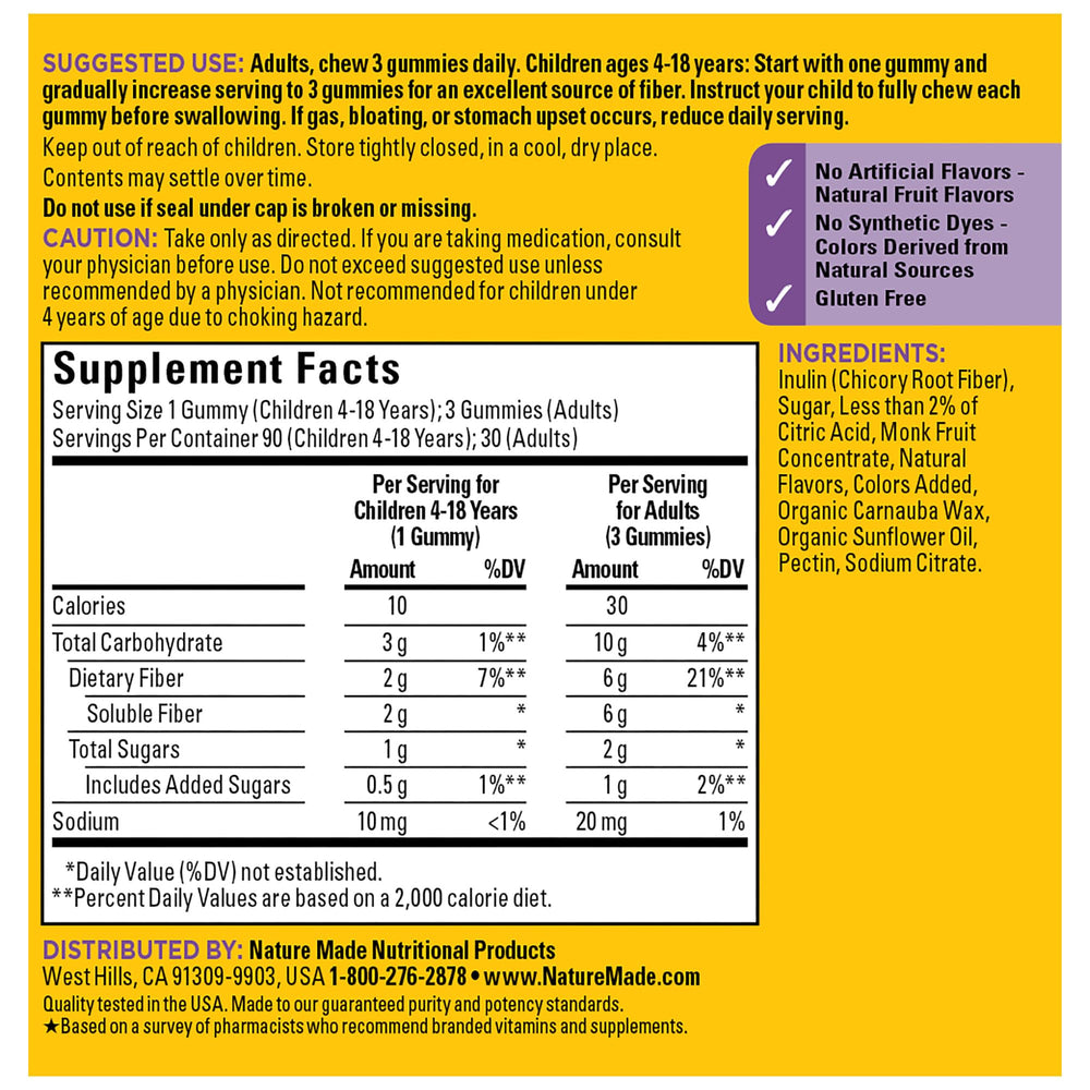 Nutrition facts panel on Nature Made bottle