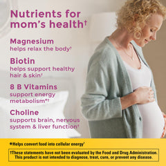 Close-up of Nature Made Prenatal Multivitamin + Choline label