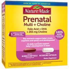 Nature Made Prenatal Softgels bottle with Choline capsules – 60-count