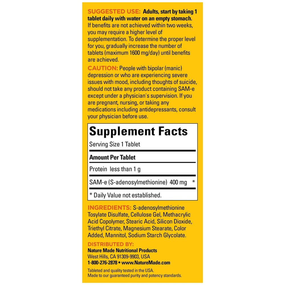 Gluten-free Nature Made SAM-e Complete 400 mg with no artificial flavors