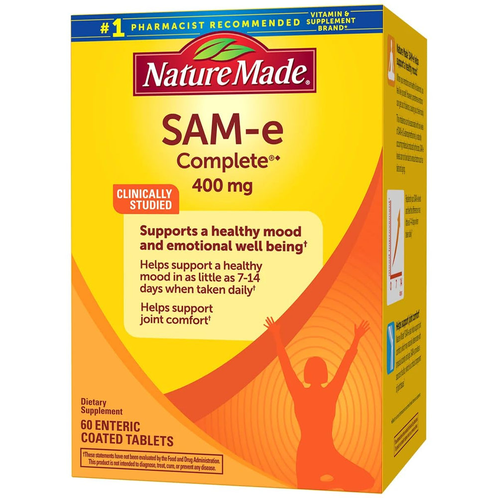 Enteric-coated Nature Made SAM-e Complete tablet designed for stomach-friendly use