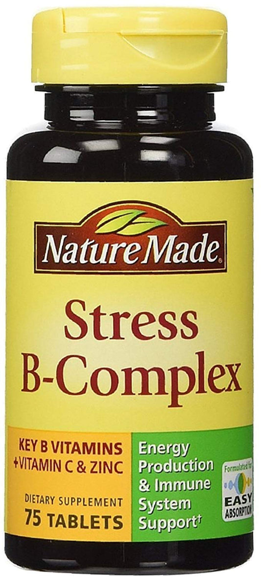 Nature Made Stress B-Complex Tablets with Vitamin C & Zinc – 75 count per bottle, 6-pack