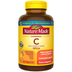 Nature Made Vitamin C 1000 mg chewable bottle packaging with 90 tablets