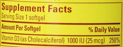 Nature Made Vitamin D3 1000 IU 600 Softgels bottle close-up