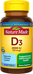 Nature Made Vitamin D3 2000 IU 90 softgels front label