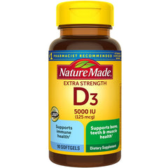 Bottle of Nature Made Vitamin D3 5000 IU Liquid Softgels, Pack of 2 (180 softgels total)
