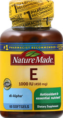 Nature Made Vitamin E 450 mg (1000 IU) dl-Alpha Softgels, 60-count bottle for antioxidant support