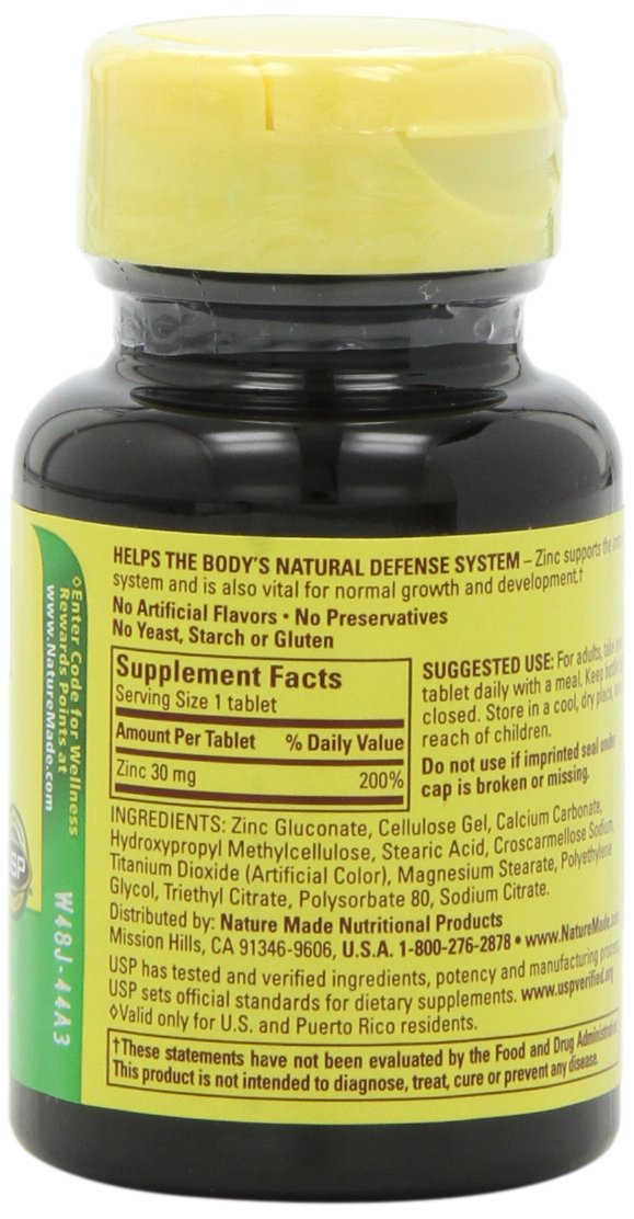 Close-up of Nature Made Zinc 30mg 100-count box