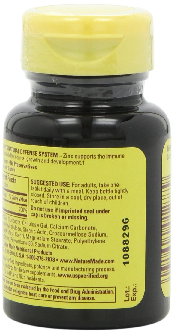 Close-up of Nature Made Zinc 30mg label details