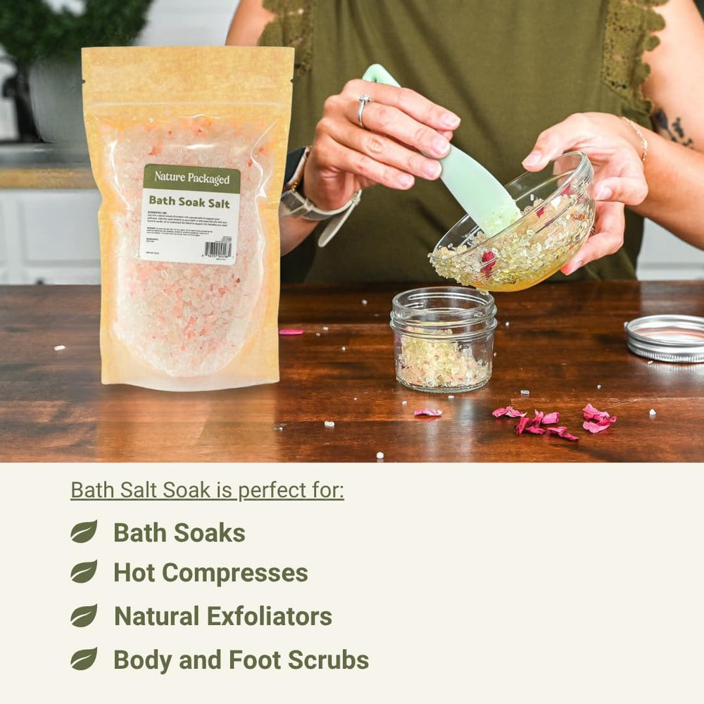 Nature Packaged bath salts create a calming spa vibe during home rituals.