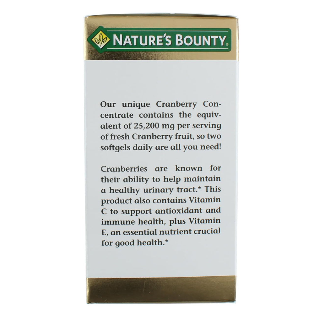 Close-up of Nature's Bounty Cranberry bottle showing Cranberry Dietary Supplement 60 softgels