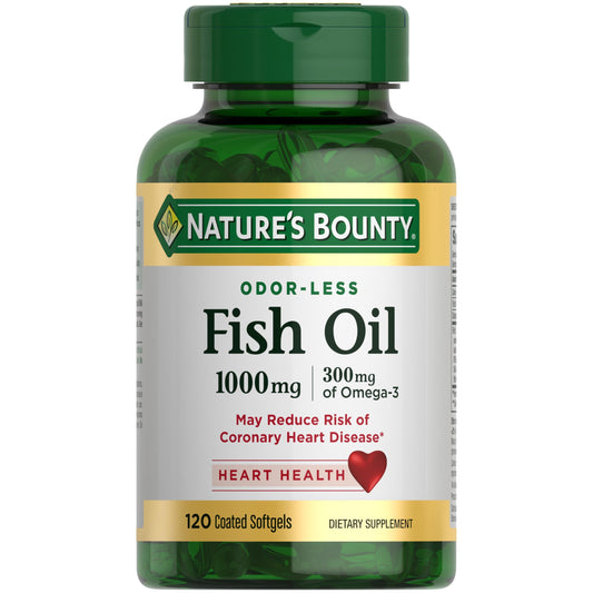Nature's Bounty Fish Oil 1000mg softgel bottle - heart health focus