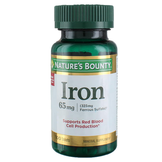 Nature's Bounty Iron 65 mg tablets bottle 3-pack hero image
