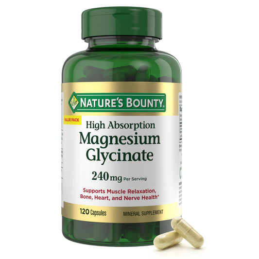 Nature’s Bounty Magnesium Glycinate 240 mg bottle with 120 capsules