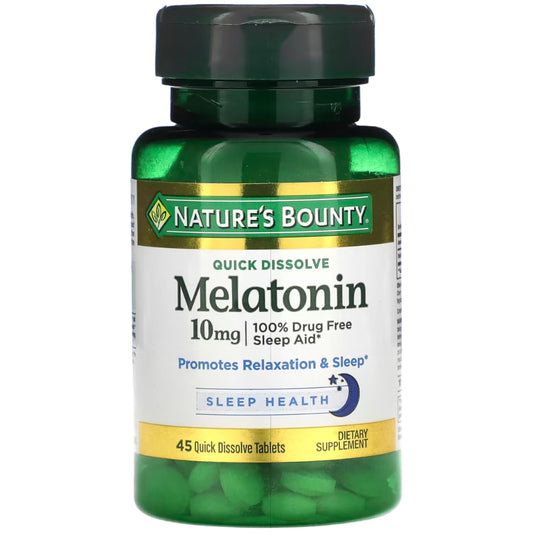 Nature's Bounty Melatonin 10 mg Quick Dissolve tablets package – 4 bottles