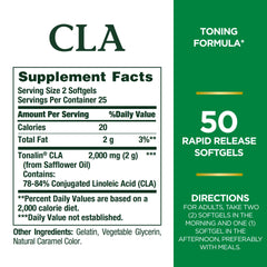 Close-up of Nature's Bounty Tonalin CLA 1000mg softgels packaging