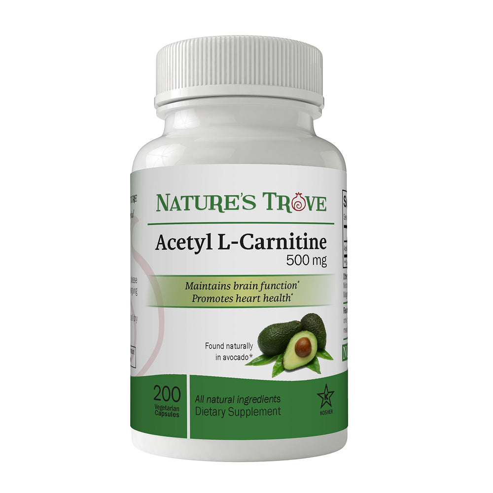 Nature's Trove ALCAR 500 mg bottle with 200 vegetarian capsules