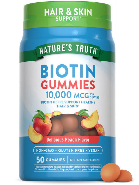 Nature's Truth Biotin Gummies peach flavor bottle