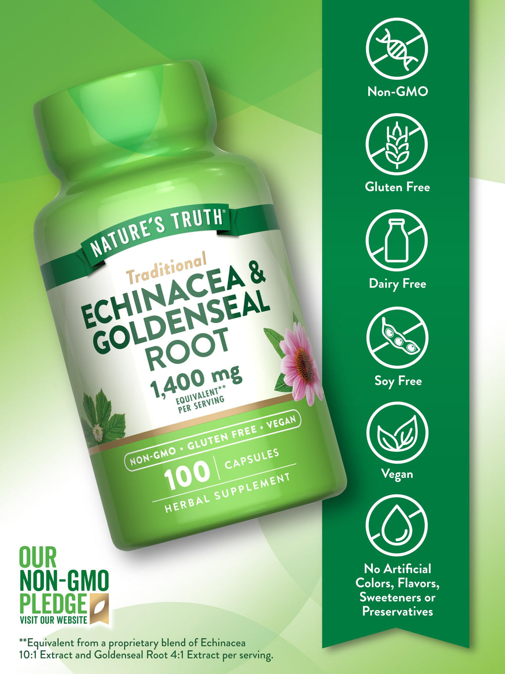 Vegan, Non-GMO & Gluten Free Nature's Truth supplement packaging