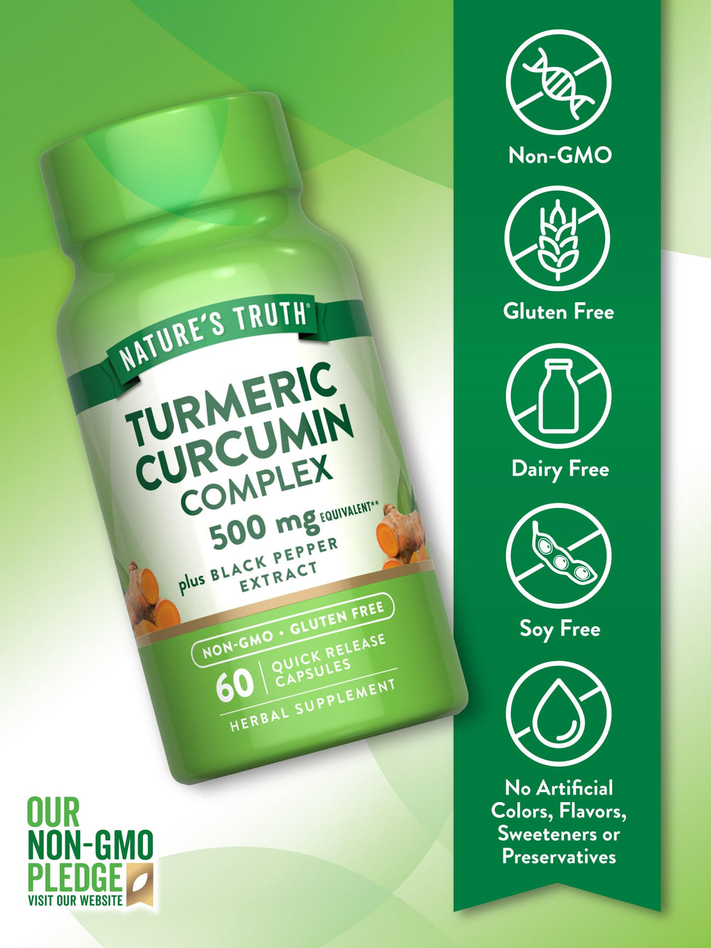 Side view packaging of Nature's Truth turmeric curcumin bottle