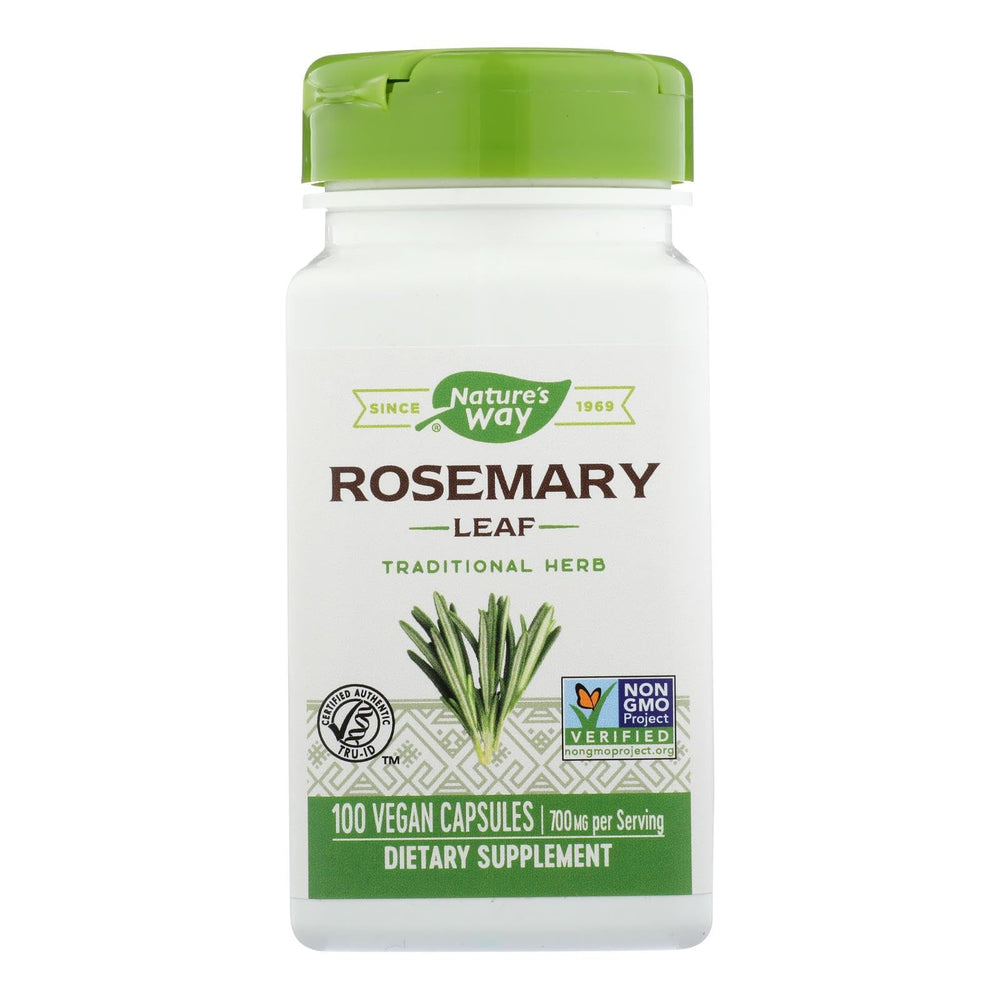 Front view of Nature's Way Rosemary Leaves 100-capsule bottle