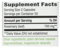 Back label of Nature's Way Rosemary Leaves 100-capsule bottle