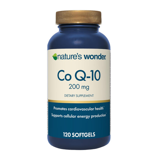 Nature's Wonder CoQ10 200mg softgel bottle on white background