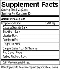 Nature's Sunshine Lower Bowel Stimulator packaging showing 100-vegcaps and 25 servings.