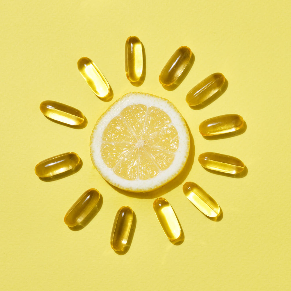Softgels close-up showing lemon-coated surface
