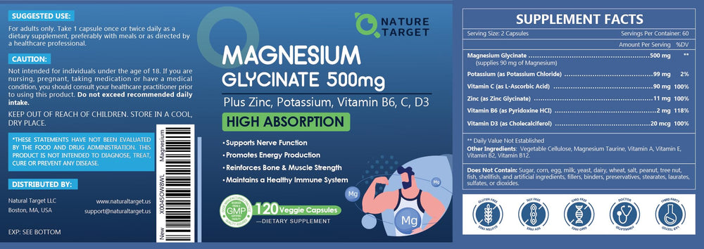 Magnesium Glycinate 500mg capsules close-up
